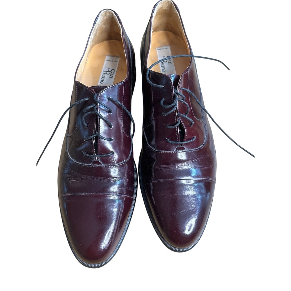 San Remo Mens Burgundy Leather Cap Toe Oxford Made in Italy Size 12‎ N